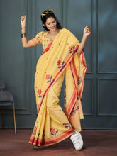 India Silk Yellow Sarees Crafted With Handloom Linen Showcase Beautiful Weaving That Highlights Traditional Artistry
